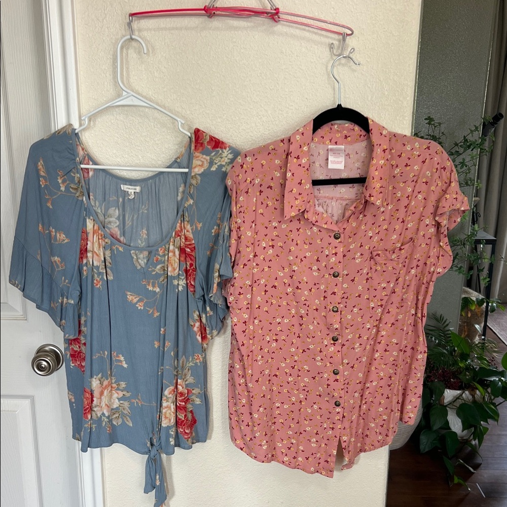Floral Blue and Pink Women's Tops